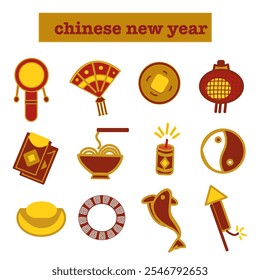 Set of vector illustrations for Chinese New Year or Lantern Festival, cute and colorful style