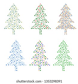 set of vector illustrations Christmas tree spruce multi-colored stars along the contour
