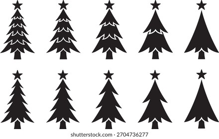 Set of vector illustrations of Christmas tree icons of various shapes