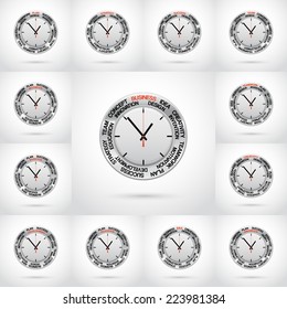   Set vector  illustrations of clock , red arrow specifies in a word business and other words,  for Your successful business design or presentation