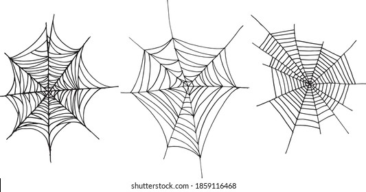 Conjunto de ilustraciones vectoriales de telarañas dibujadas por las manos. 
Objeto Decorador aislado en fondo blanco