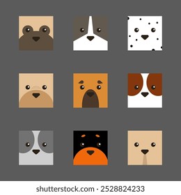 Set of vector illustrations of colored dog breeds pug, dalmatian, beagle, poodle