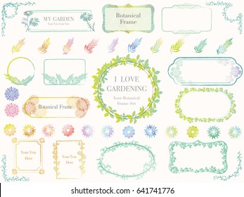 A set of vector illustrations of colorful, botanical frames.