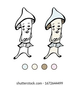 Set of vector illustrations for coloring. Fairytale mushroom smiling. Black outline. Isolated on a white background.