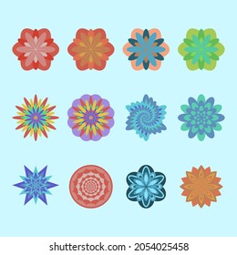 A set of vector illustrations of colors made in different color palettes and geometric shapes.
