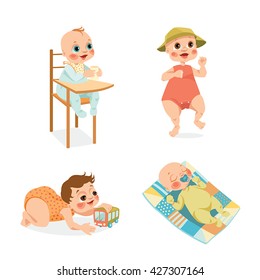 Set of vector illustrations of cute babies on a white background
