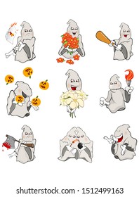 Set Vector Illustrations of a Cute Cartoon Character Ghost for you Design and Computer Game.