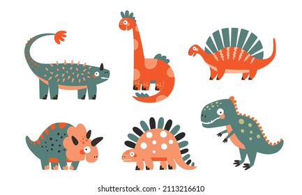 Set of vector illustrations with cute dinosaurs on a white background. Great for kids design.