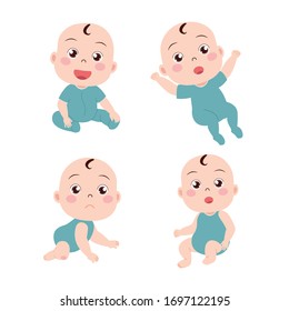 set vector illustrations with cute little babies. baby boy. newborn babies. cheerful baby. happy baby. newborn. kids