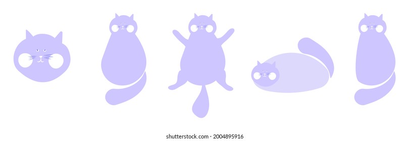 Conjunto de ilustraciones vectoriales, lindo gato violeta en diferentes poses.