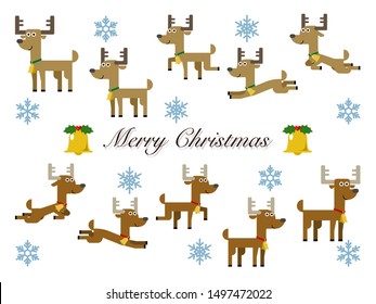 A set of vector illustrations of cute reindeers