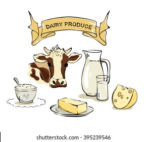 Set Vector Illustrations -- Dairy And Farm Products