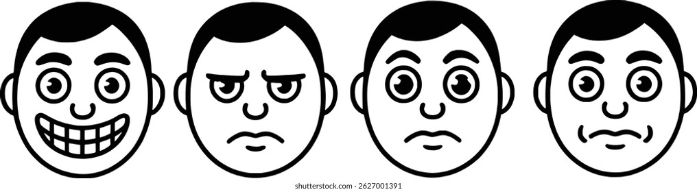 Set of vector illustrations depicting different human facial expressions and emotions