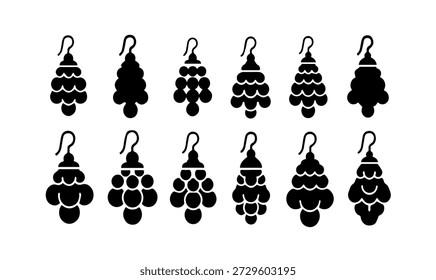 Conjunto de ilustrações vetoriais que retratam vários estilos de brincos em forma de árvore de Natal, perfeito para projetos temáticos de férias.