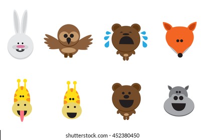 Set of vector illustrations. Different animal icons in flat style. 