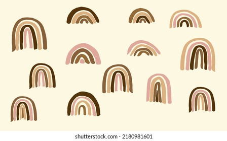 Set of vector illustrations, different human skin tone rainbows on cream background. Great for inclusion and diversity projects