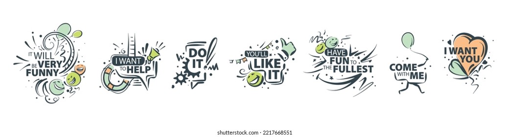 A set of vector illustrations with different inscriptions