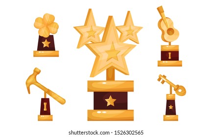 Set Of Vector Illustrations With Different Kinds Of Cups And Trophies