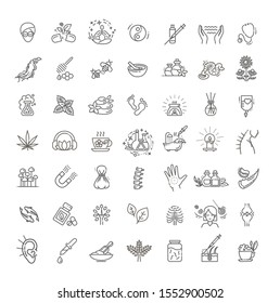 Set of vector illustrations of different kinds of alternative medicine