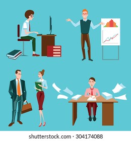 Set of vector illustrations with different office workers , flat style