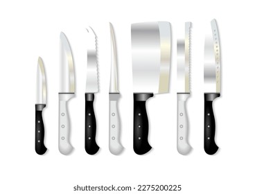 Set of vector illustrations of different types of knives, realistic design. Eps 10