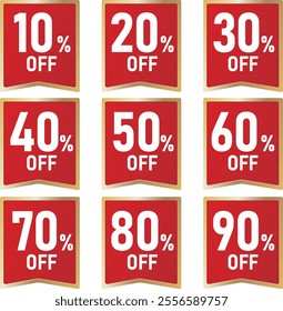 Set of vector illustrations of discount marks,10%OFF,20%OFF,
30%OFF,40%OFF,50%OFF,60%OFF,70%OFF,80%OFF,90%OFF,