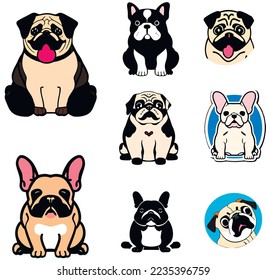 set of vector illustrations of dogs. Dog stickers. funny dogs