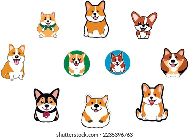 set of vector illustrations of dogs. Dog stickers. funny dogs