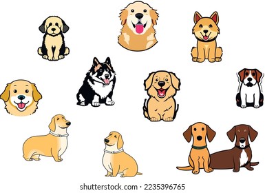 set of vector illustrations of dogs. Dog stickers. funny dogs