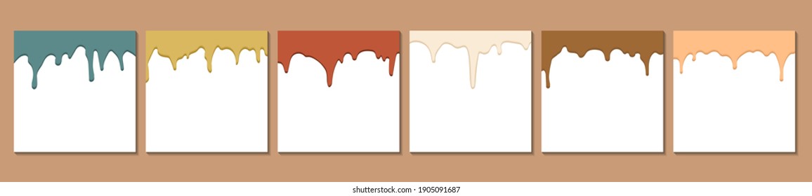 Set of vector illustrations with dripping paint flowing down, isolated. Background for print, promotion, social networks, place for text.