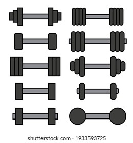 Set of vector illustrations of dumbbells. Flat style. Isolated background.