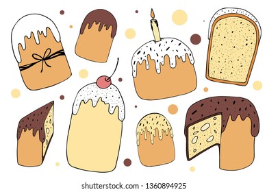 Set of vector illustrations of easter cakes isolated on white background