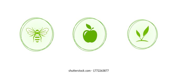 Set of vector illustrations of eco products. Protection of the environment. Done on a light background.