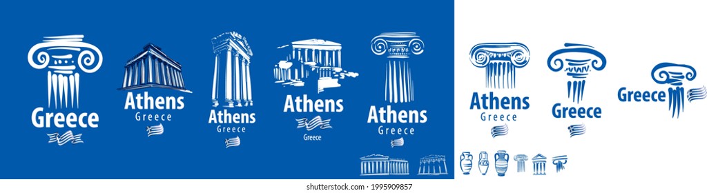 A set of vector illustrations of elements of the architecture of Athens Greece