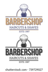 Set of vector illustrations of emblems, labels, logos of barbershop isolated on white background.