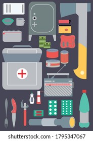 Set of vector illustrations of emergency necessities for backgrounds, patterns, icons, symbols, and more.