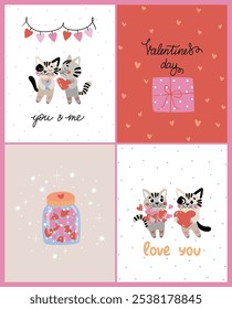 A set of vector illustrations featuring cute, love-struck cats. Perfect for Valentine’s Day cards, wedding invitations, social media, greeting cards, apparel, and any romantic-themed projects.