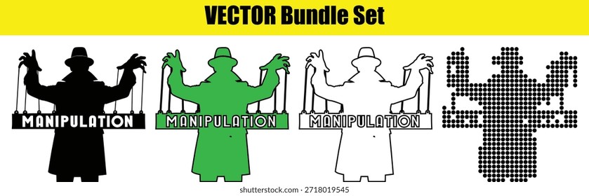 Conjunto de Ilustraciones vectoriales con titiriteros manipulando títeres