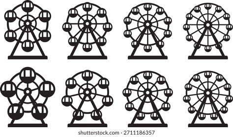 Conjunto de ilustrações vetoriais de ícones da roda-gigante de várias formas