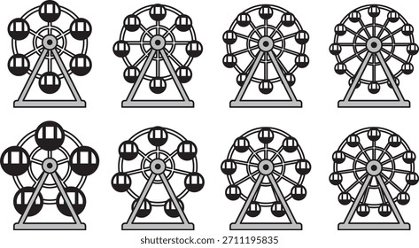 Conjunto de ilustrações vetoriais de ícones da roda-gigante de várias formas