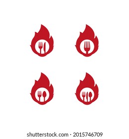 set of vector illustrations of fire and spoons, cutlery, cutlery for icons, symbols or logos. suitable for spicy and hot food symbols. food and drink icon