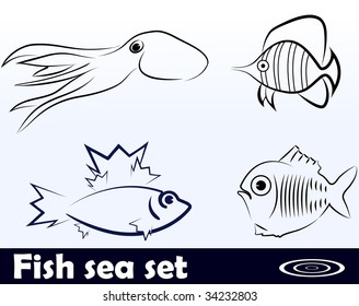 A set of vector illustrations of fishes and animals