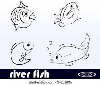 A set of vector illustrations of fishes and animals