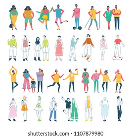 Set with vector illustrations in a flat style of different activities people