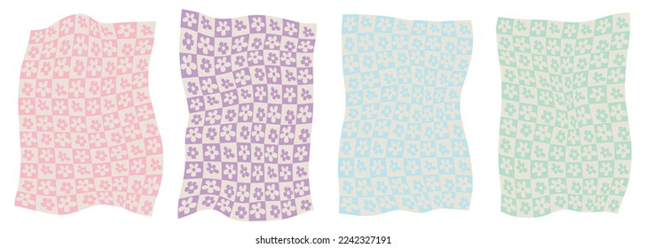 Set of vector illustrations. Floral pattern. Floral checkered plaids. Backgrounds with small flowers for home design, paintings. For tablecloth, dress or other textile design.
