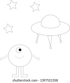 
set of vector illustrations flying saucer alien stars