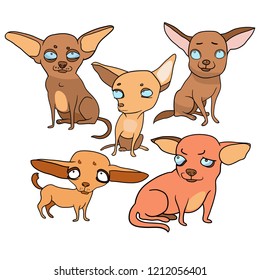 Set of vector illustrations, funny cartoon dogs, mood, emotions, pet characters
