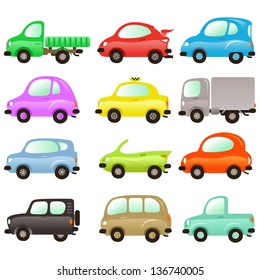  Set of vector illustrations: funny and colored vector cars on white