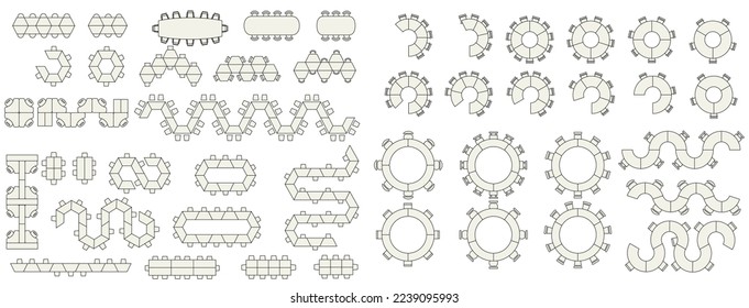 A set of vector illustrations of furniture that can be used for architectural floor plans	