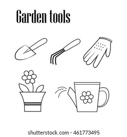 Set of vector illustrations of garden accessories. For web design (websites for gardening, plant growing). For printing (journals, flyers). Trendy flat design. Isolated on white background.